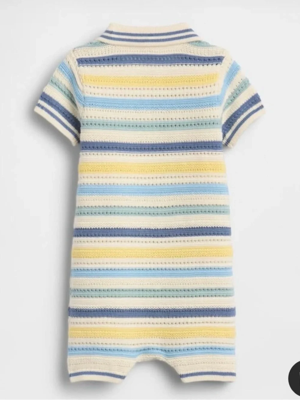 GAP Striped Knit Polo Romper - Cream, Blue & Yellow